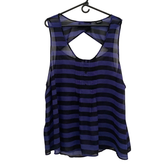 Torrid Sheer Black & Blue Stripe Sleeveless Tank Top Blouse - Picture 1 of 6